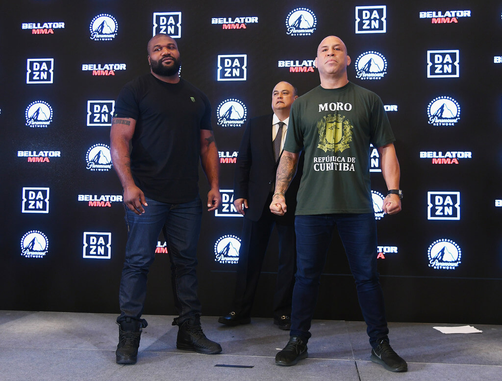 Quinton Jackson and Wanderlei Silva meet at media day for Bellator 206