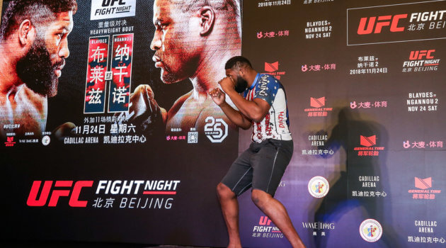 Curtis Blaydes during an open workout in Beijing, China
