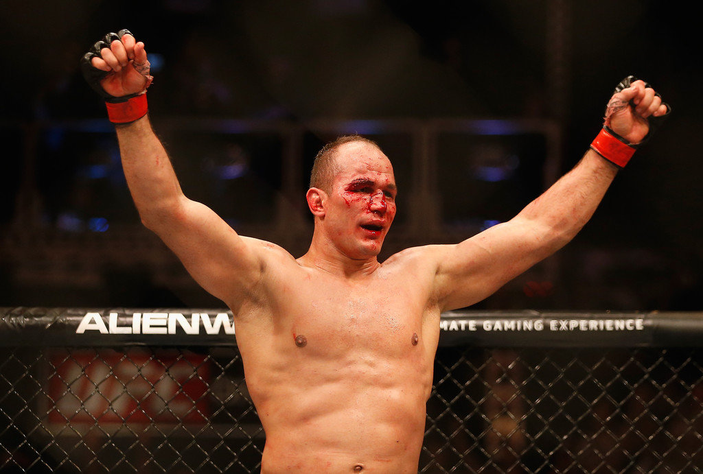 Junior Dos Santos celebrates a UFC victory