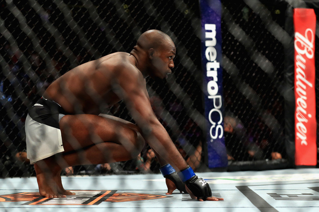 Jon Jones looks on prior to a fight against Daniel Cormier in the Light Heavyweight title bout during UFC 214