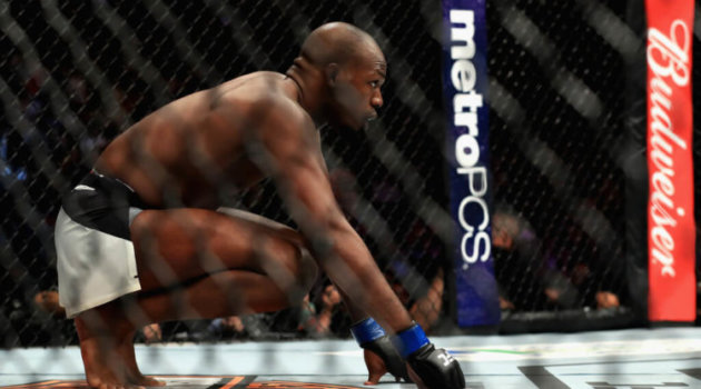 Jon Jones looks on prior to a fight against Daniel Cormier in the Light Heavyweight title bout during UFC 214