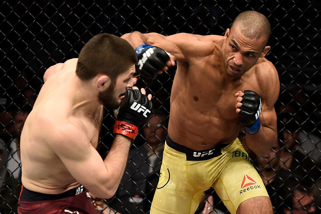 Edson Barboza trades with Khabib Nurmagomedov at UFC 219