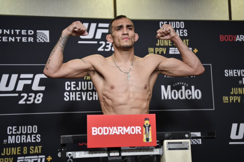 Tony Ferguson hits the scales before UFC 238