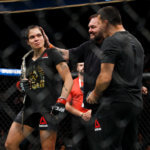 Amanda Nunes celebrates her victory against Valentina Shevchenko
