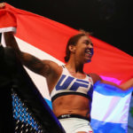 Germaine de Randamie of the Netherlands celebrates victory over Anna Elmose of Denmark