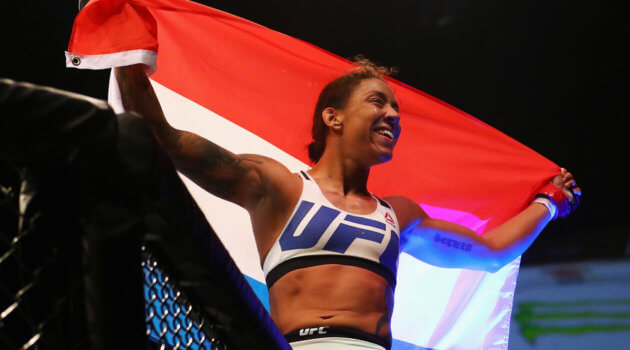Germaine de Randamie of the Netherlands celebrates victory over Anna Elmose of Denmark