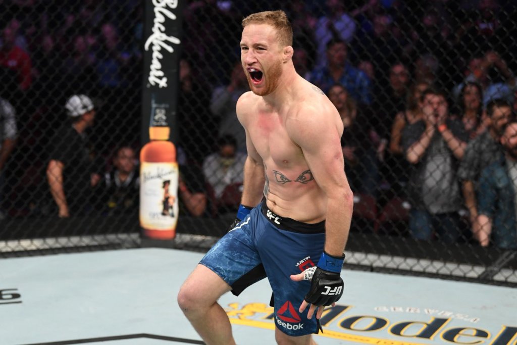 Justin Gaethje celebrates his UFC win