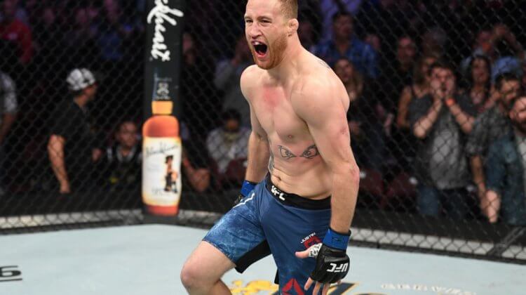 Justin Gaethje celebrates his UFC win