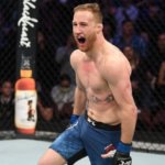 Justin Gaethje celebrates his UFC win